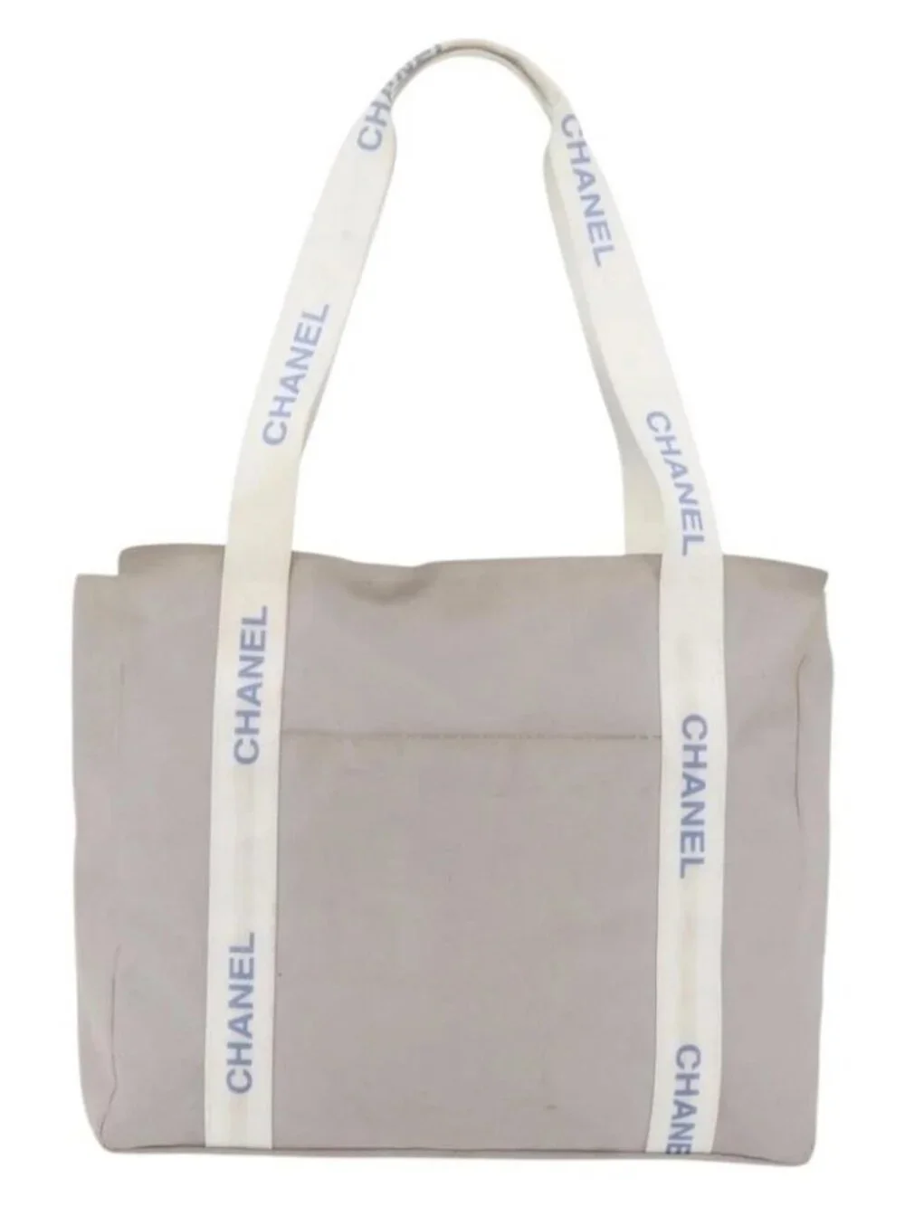 CHANEL Tote Bag Canvas Gray Silver CC Auth BA12334